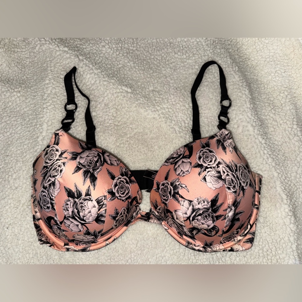 Victoria’s Secret Very Sexy Push-Up Bra – Pink Floral Satin – Size 38DD (E85)